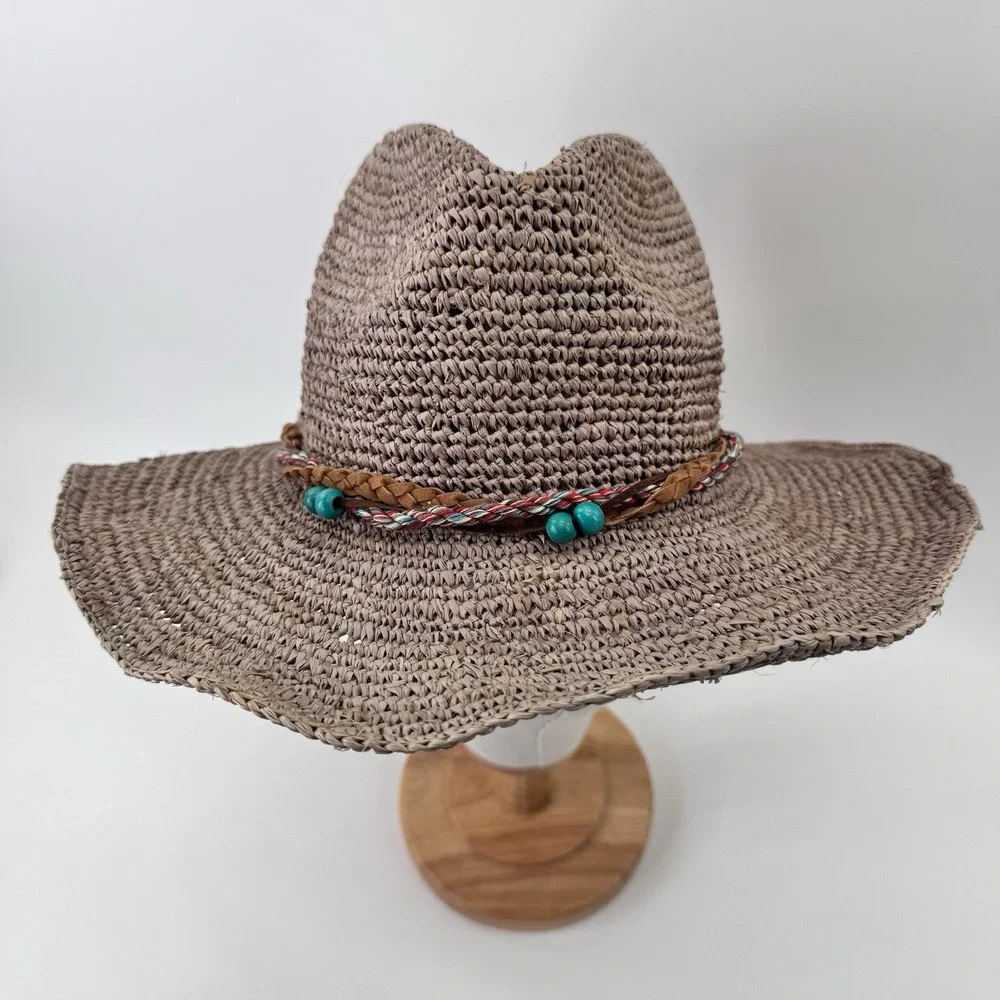 Wallaroo Neutral Straw Beach Sun Hat with Braided Accent